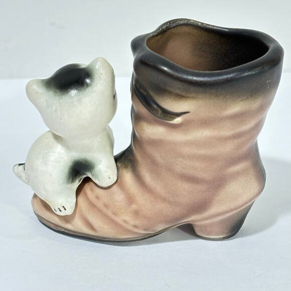 Norleans figural toothpick match holder ceramic porcelain kitten on boot figure - Picture 4 of 9